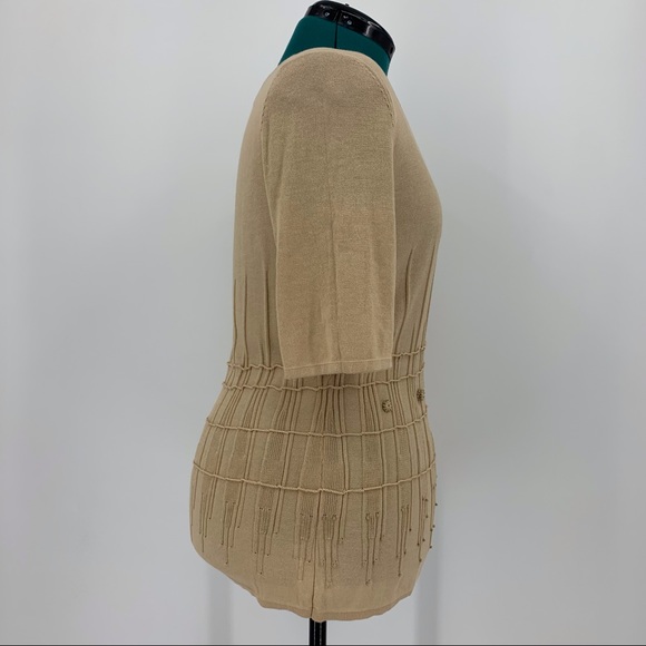 Betty Barclay Lightweight Short Sleeve Tan Sweater with Bead Accents, Small - Picture 13 of 16